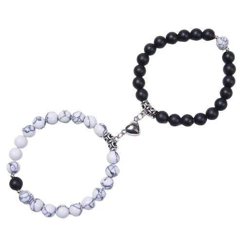 Bracelet Couple / Ami « Complémentaire » en Pierre de Lave et Howlite