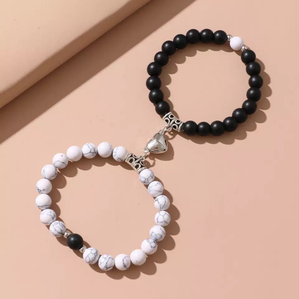 Bracelet Couple / Ami « Complémentaire » en Pierre de Lave et Howlite