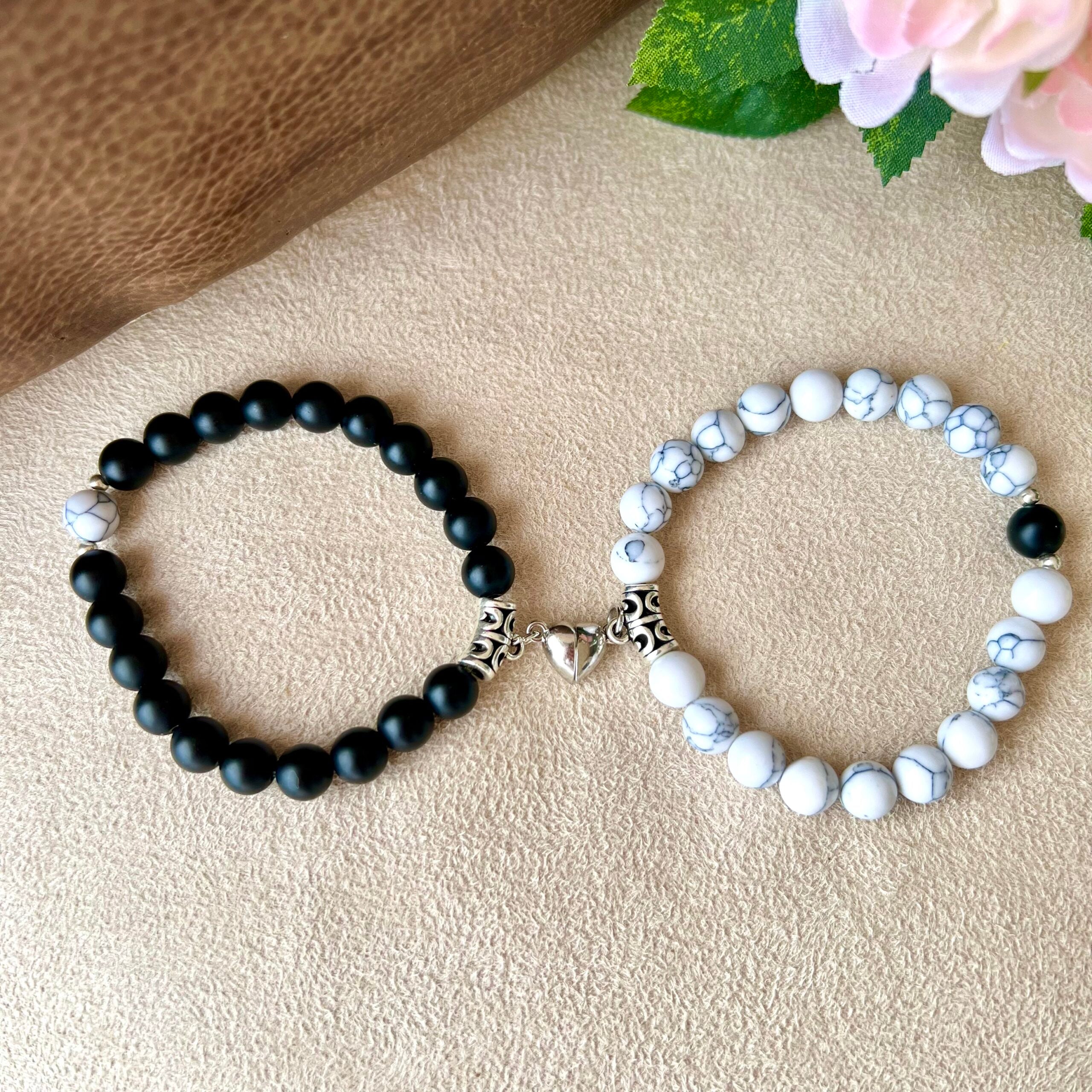 Bracelet Couple / Ami « Complémentaire » en Pierre de Lave et Howlite