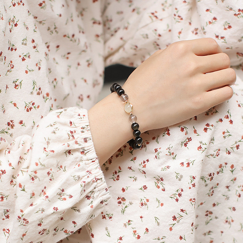 Bracelet Couple en Obsidienne Dorée – Fusion, Argent Plaqué Or