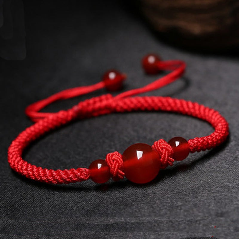 Couple Bracelet Tibetan Thread 'Harmony' in Agate and Obsidian