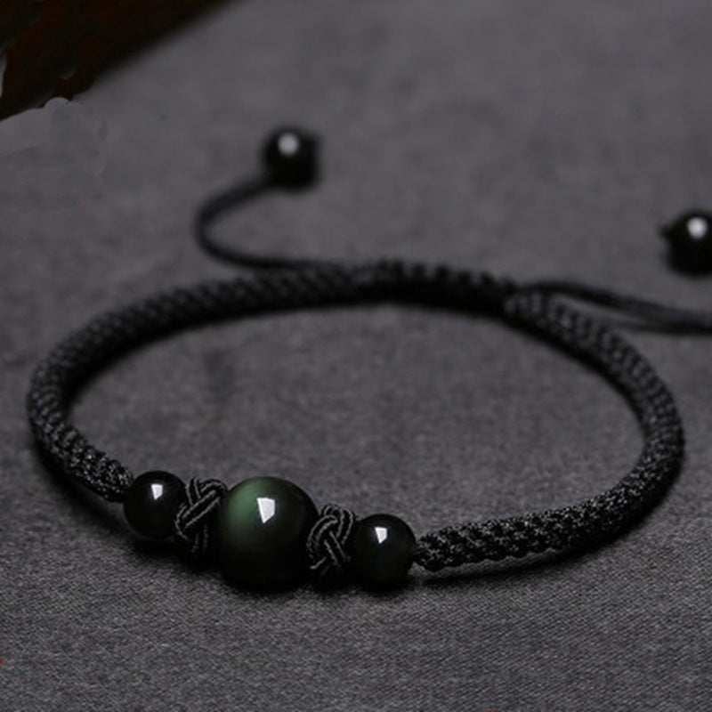 Couple Bracelet Tibetan Thread 'Harmony' in Agate and Obsidian