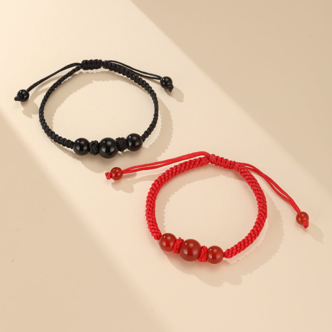 Couple Bracelet Tibetan Thread 'Harmony' in Agate and Obsidian