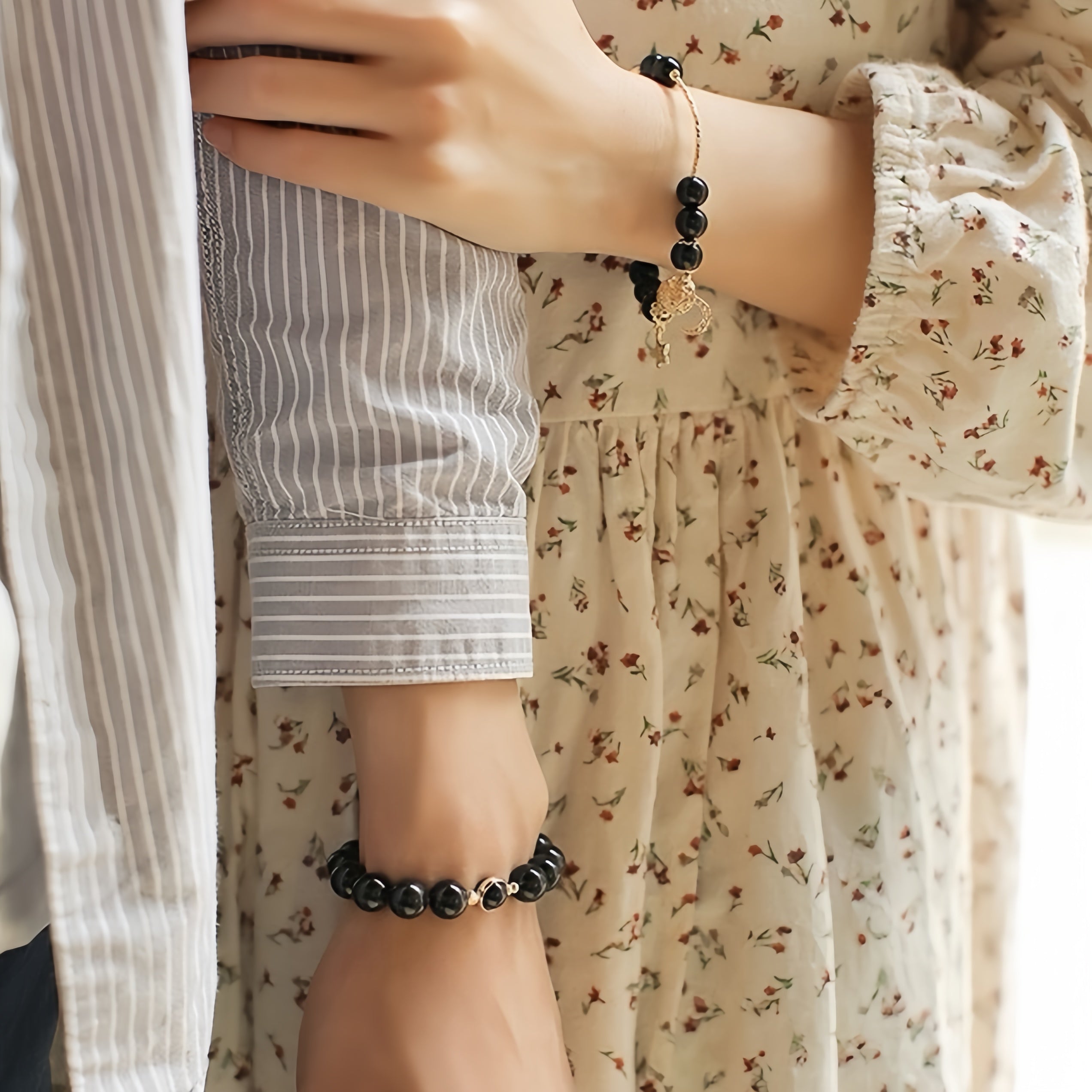 Bracelet Couple Lune et Etoile en Obsidienne – Union Cosmique