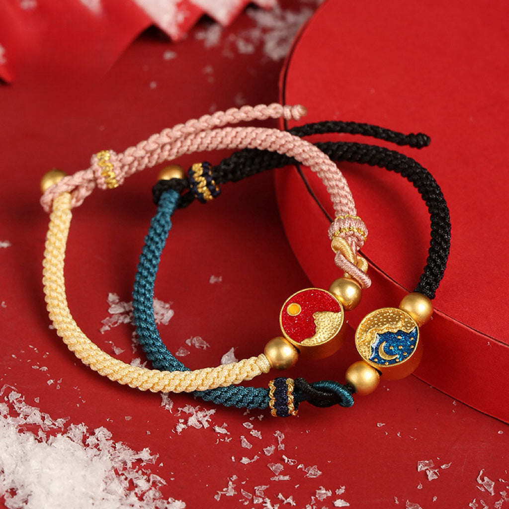 Bracelet Couple Lune et Soleil – Affinité Astrale, Fil Tibétain