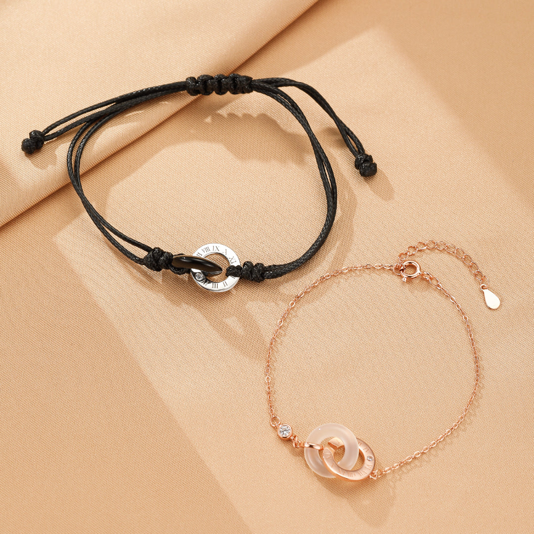 Obsidian and Chalcedony Couple Bracelet – Bound Time, Silver