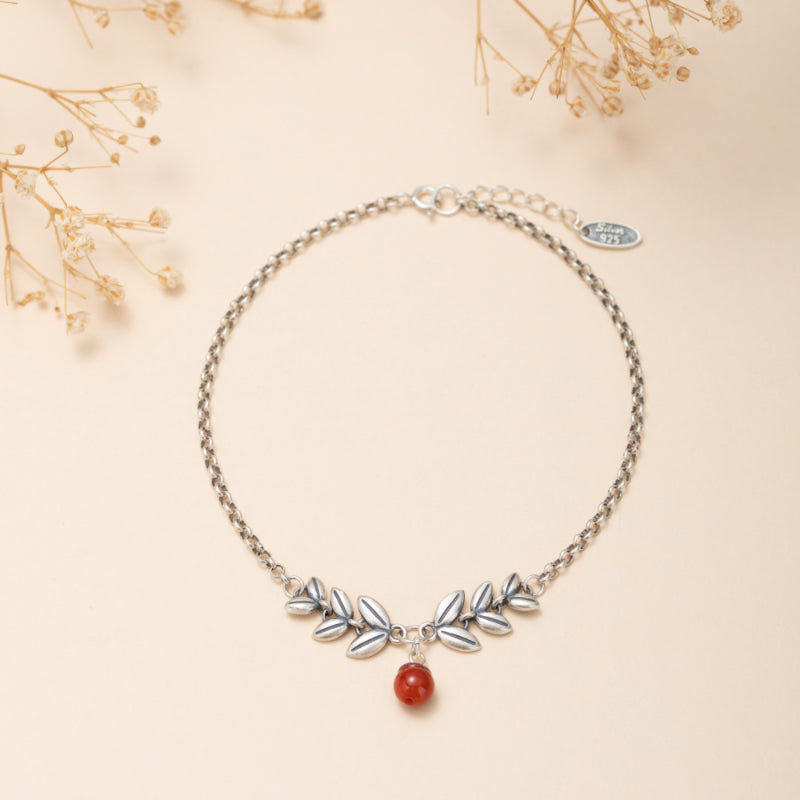 Bracelet de Cheville Agate – Grains Dorés, Argent