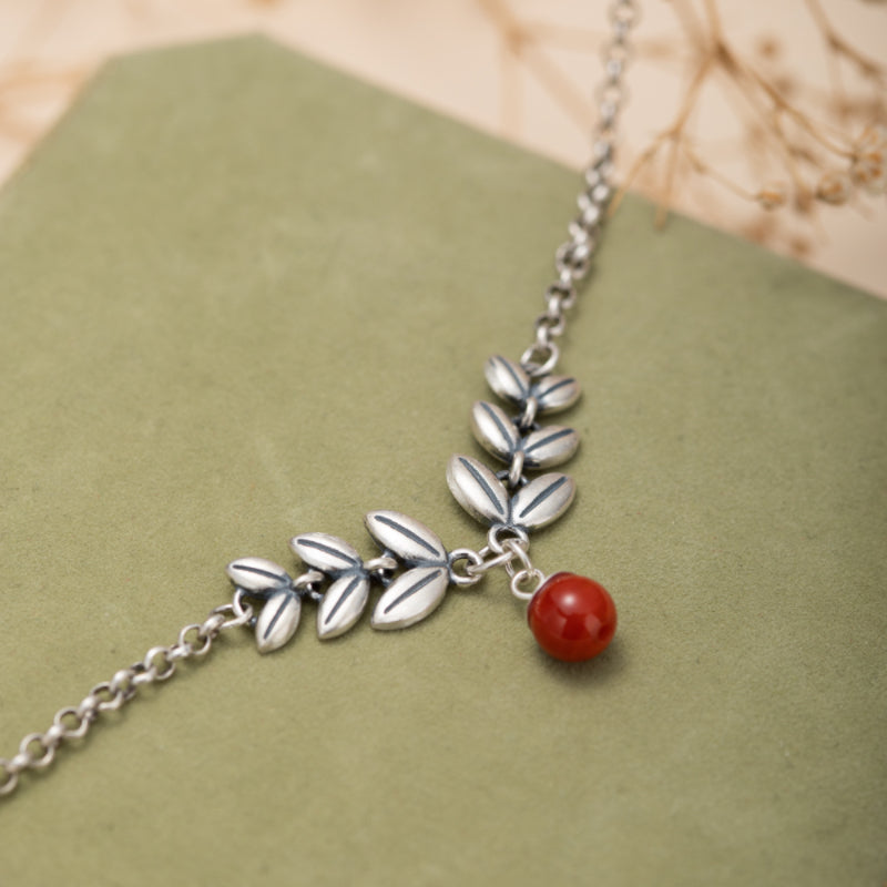 Bracelet de Cheville Agate – Grains Dorés, Argent