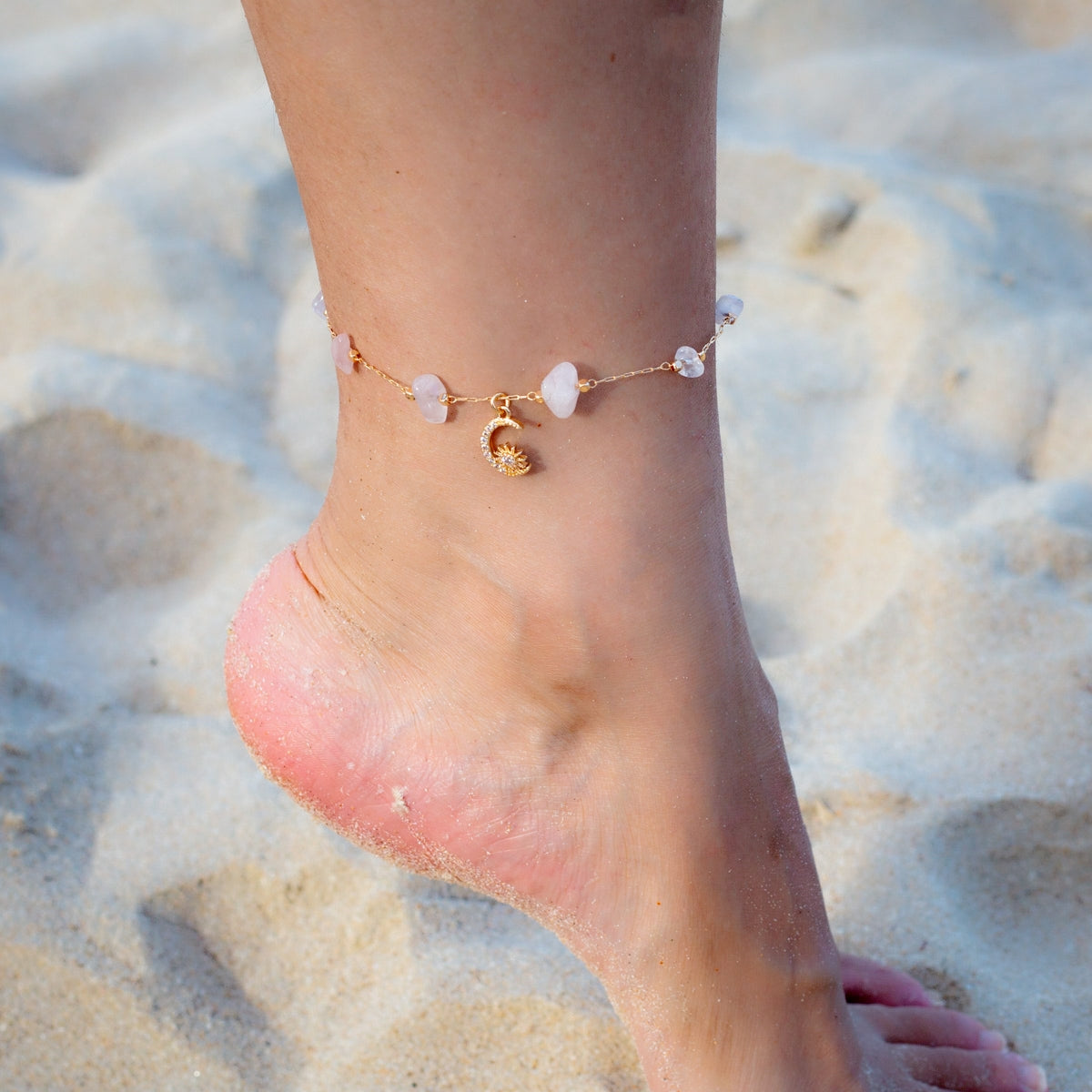 Bracelet de Cheville Aventurine et Quartz Rose – Danse Étoilée
