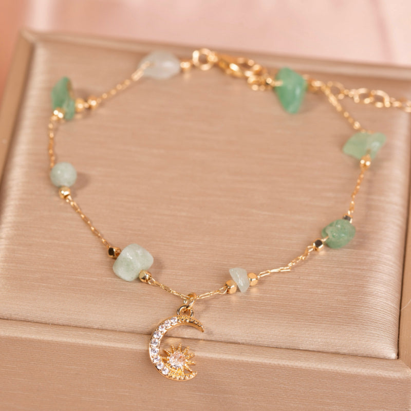 Bracelet de Cheville Aventurine et Quartz Rose – Danse Étoilée