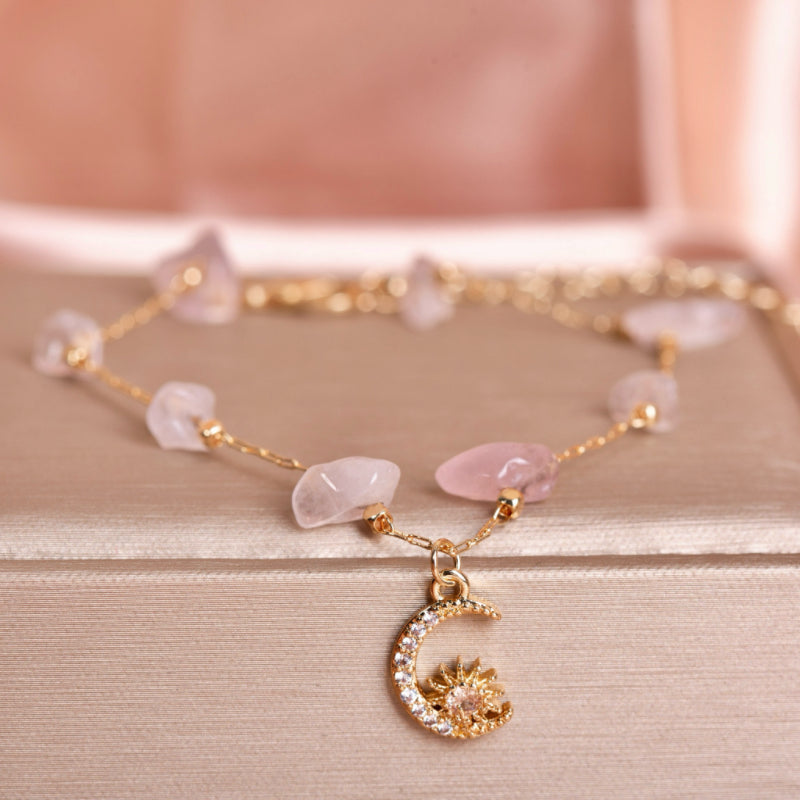 Bracelet de Cheville Aventurine et Quartz Rose – Danse Étoilée