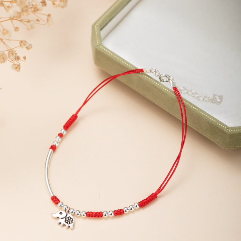 Bracelet de Cheville – Charme Rouge, Argent