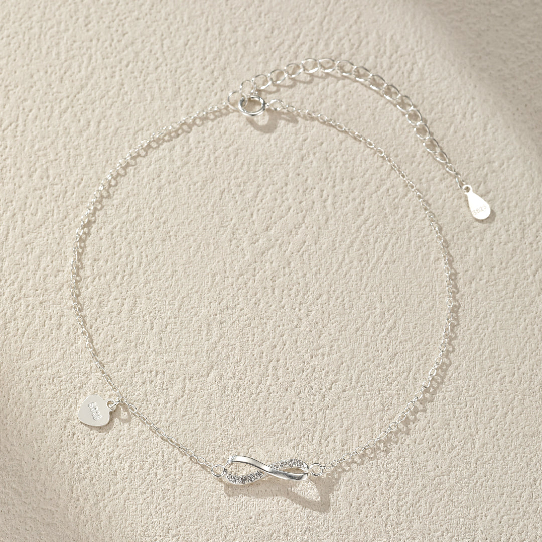 Bracelet de Cheville Infini – Brillance Éternelle, Argent 925
