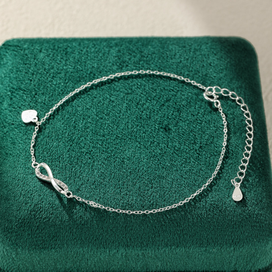 Bracelet de Cheville Infini – Brillance Éternelle, Argent 925