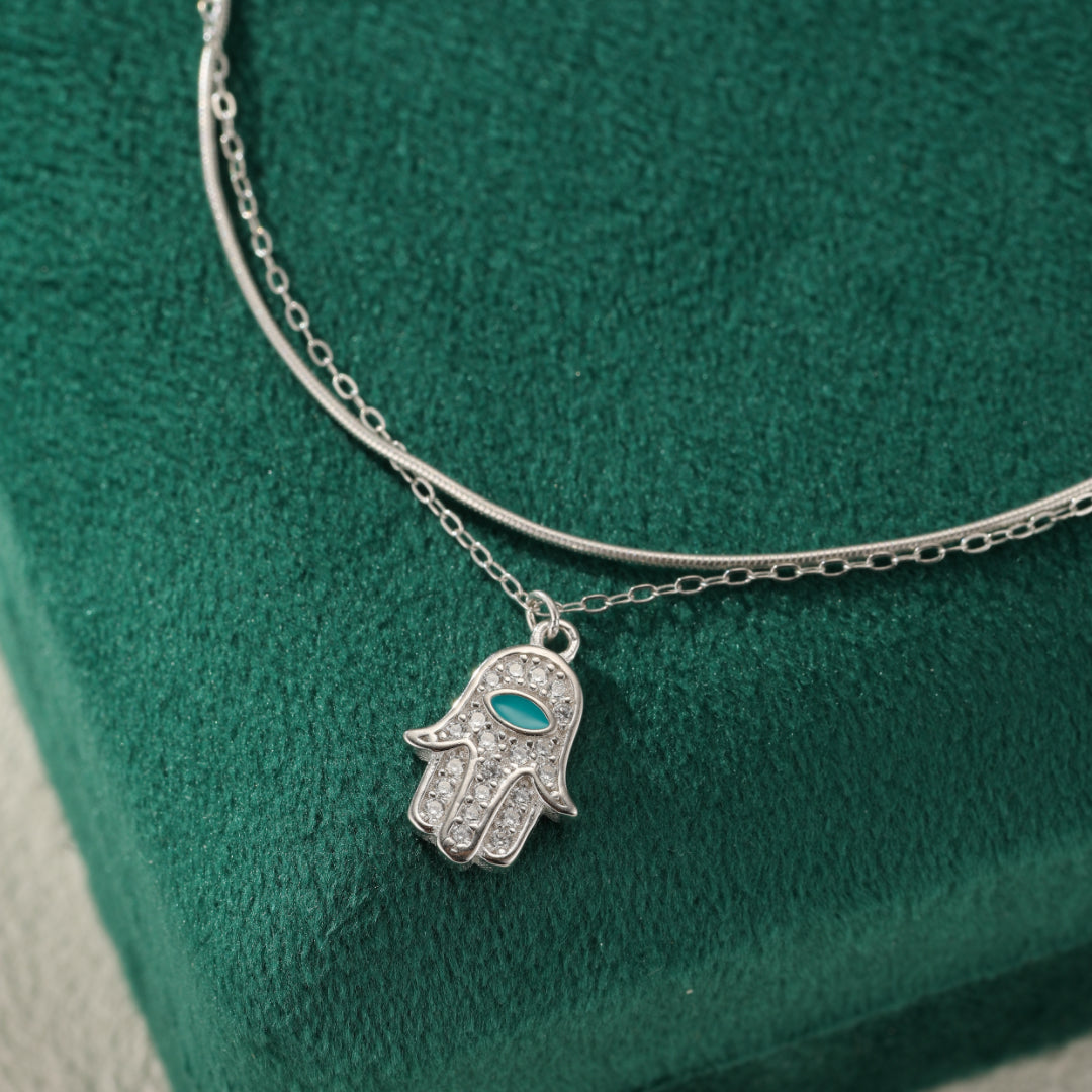 Bracelet de Cheville Main de Fatma – Protection Élégante, Argent 925
