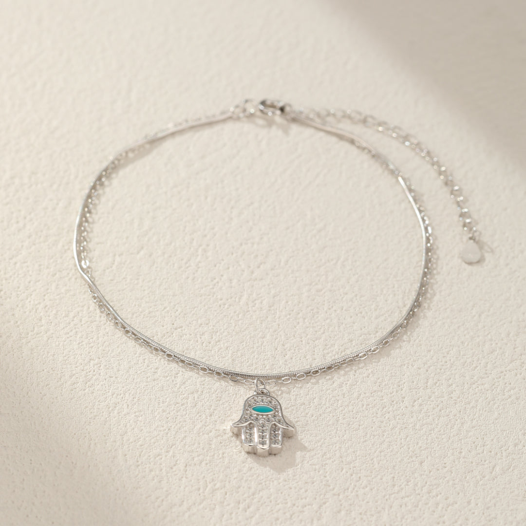 Bracelet de Cheville Main de Fatma – Protection Élégante, Argent 925