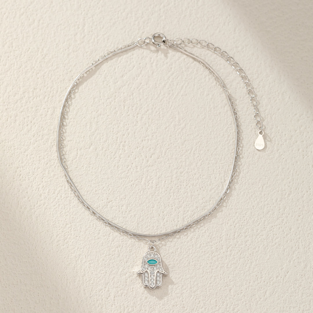 Bracelet de Cheville Main de Fatma – Protection Élégante, Argent 925