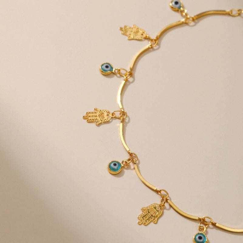 Bracelet de Cheville Mauvais Œil – Ange Gardien, Plaqué Or