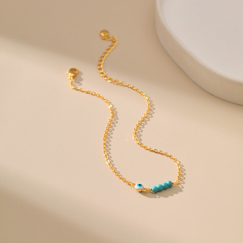 Bracelet de Cheville Mauvais Œil – Garde Serein, Plaqué Or