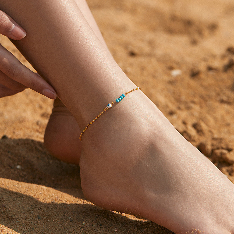 Bracelet de Cheville Mauvais Œil – Garde Serein, Plaqué Or