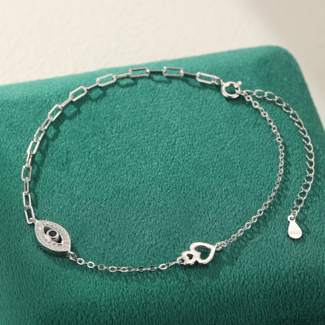 Bracelet de Cheville Mauvais Œil – Protection Éclatante, Argent 925