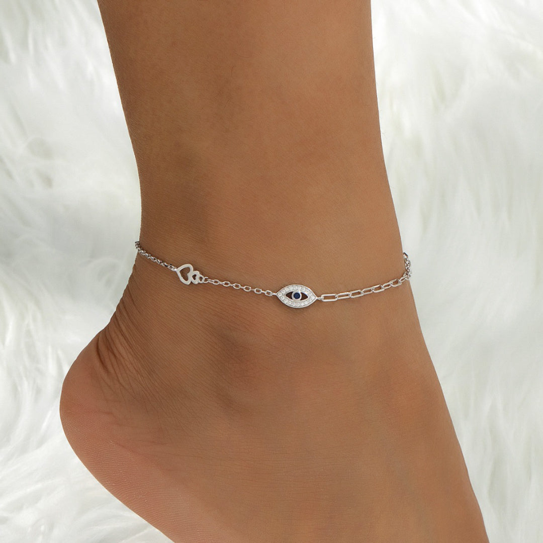 Bracelet de Cheville Mauvais Œil – Protection Éclatante, Argent 925