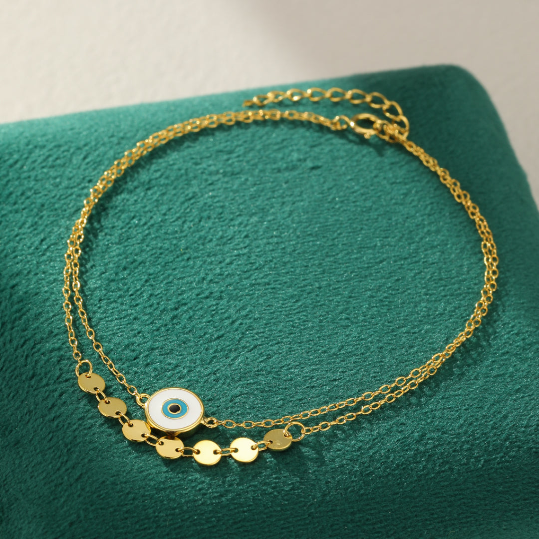 Bracelet de Cheville Mauvais Œil – Regard Secret, Argent 925