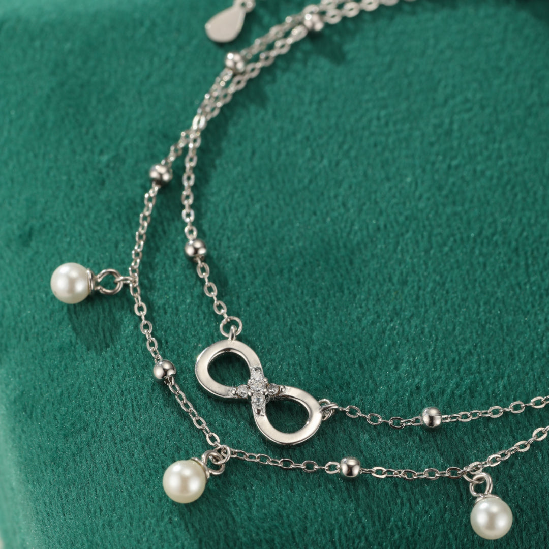 Bracelet de Cheville Perle – Éternité Lumineuse, Argent 925