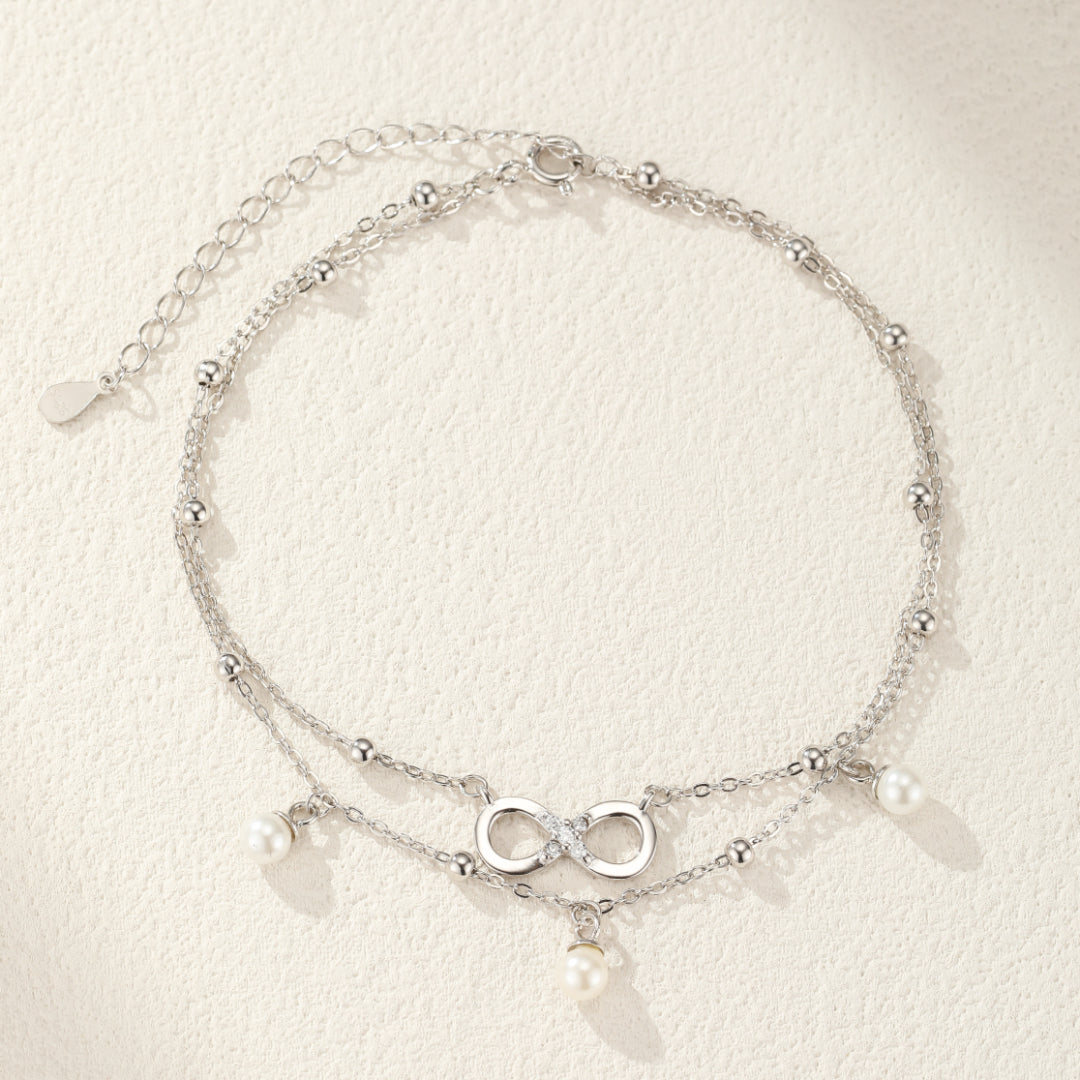 Bracelet de Cheville Perle – Éternité Lumineuse, Argent 925