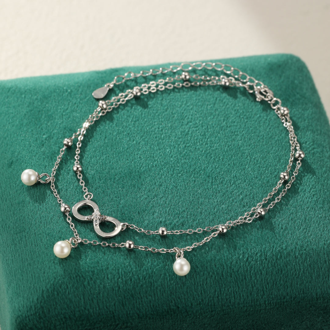 Bracelet de Cheville Perle – Éternité Lumineuse, Argent 925
