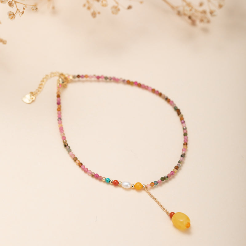 Bracelet de Cheville Tourmaline – Joie Vibrante, Plaqué Or