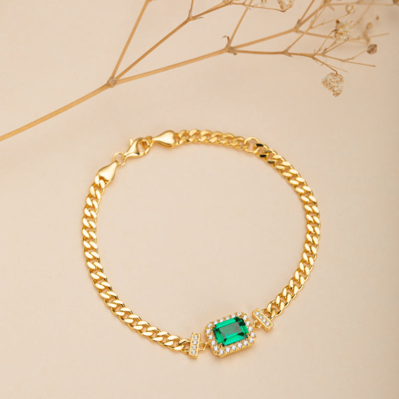 Bracelet Émeraude – Diadème Royal, Argent Plaqué Or