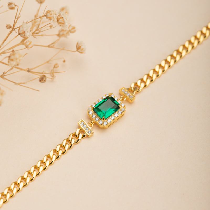 Bracelet Émeraude – Diadème Royal, Argent Plaqué Or