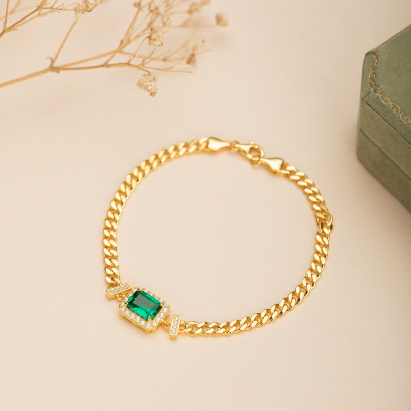 Bracelet Émeraude – Diadème Royal, Argent Plaqué Or
