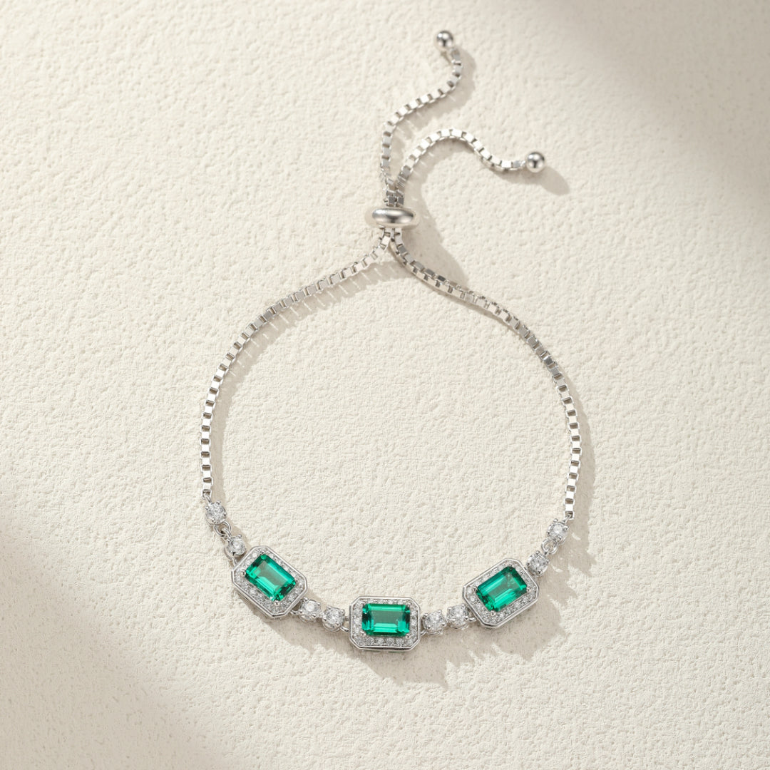 Bracelet Émeraude – Jardin Secret, Argent Plaqué Platine