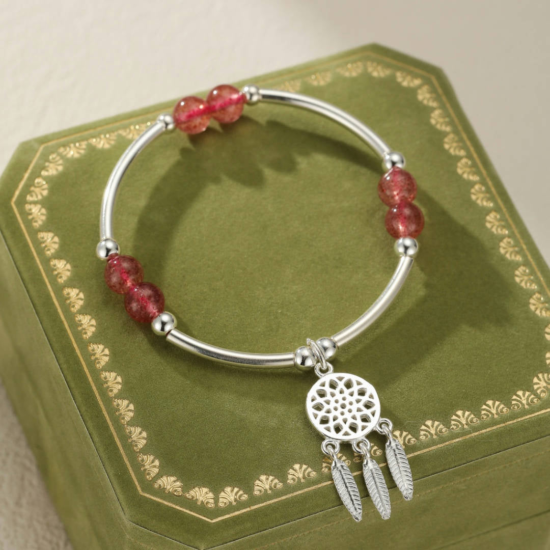 Children's Bracelet Strawberry Quartz â Starry Dream, 925 Silver