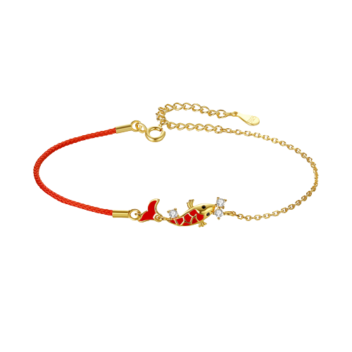 Bracelet Fil Rouge avec Carpe Koï – Chance, Argent 925