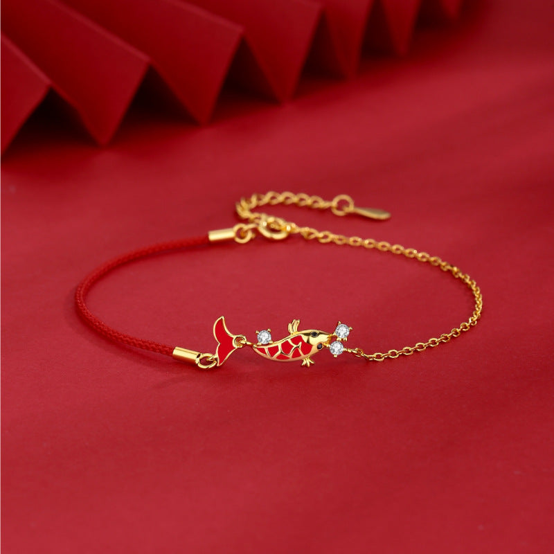 Bracelet Fil Rouge avec Carpe Koï – Chance, Argent 925