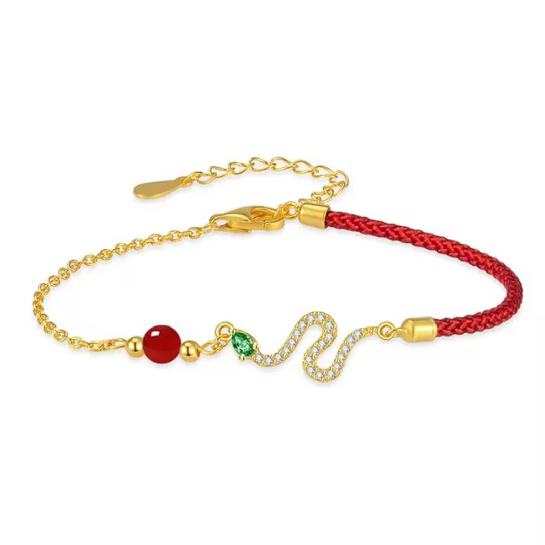 Bracelet Fil Rouge Serpent – Force Mystique, Argent Plaqué Or