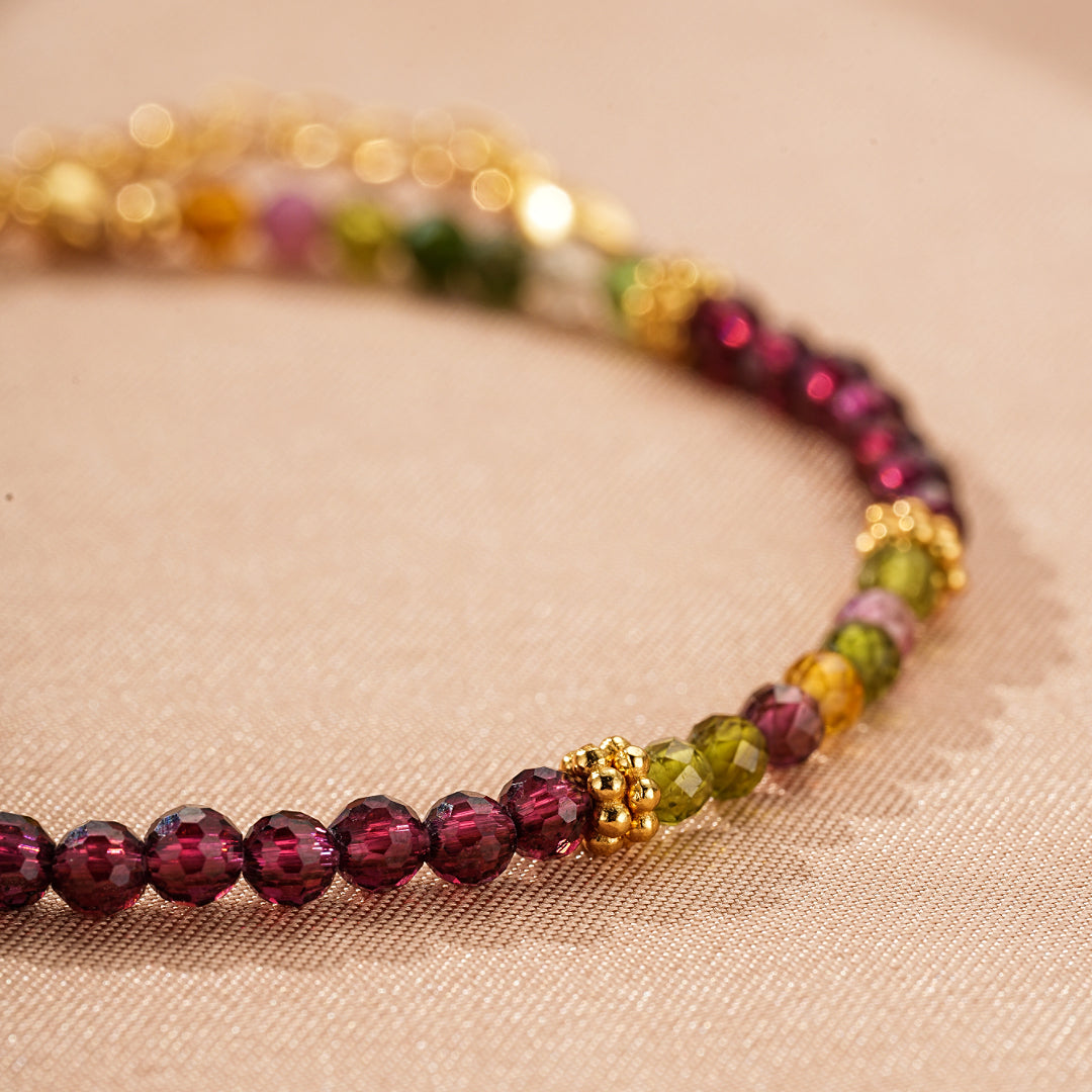 Bijoux Bracelet Grenat et Tourmaline – Équilibre Chromatique, Argent Plaqué Or