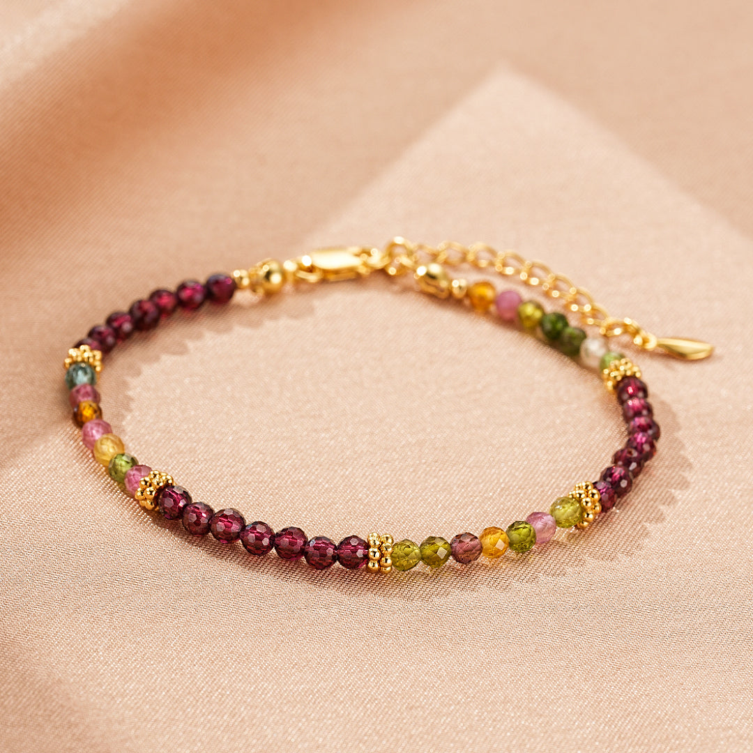 Bijoux Bracelet Grenat et Tourmaline – Équilibre Chromatique, Argent Plaqué Or