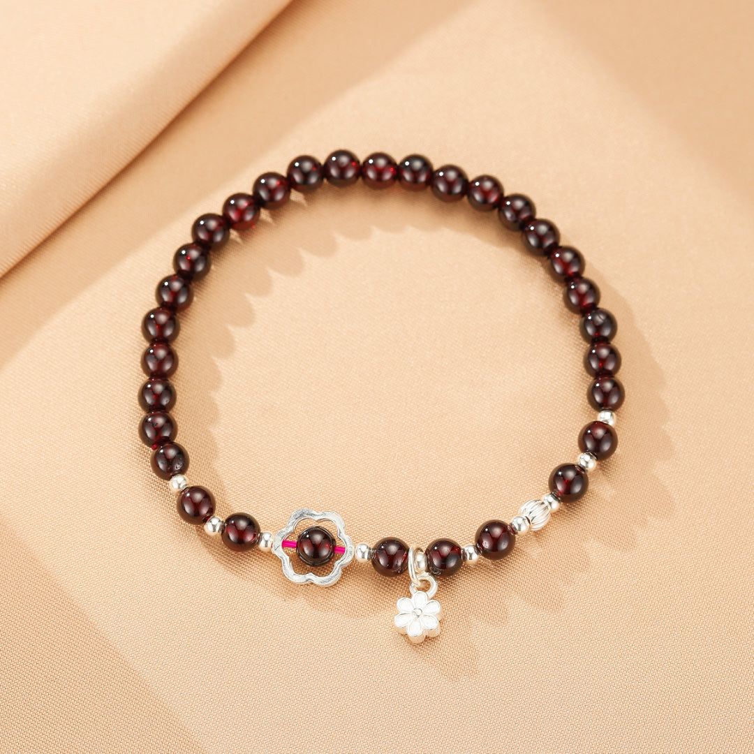 Garnet Bracelet – Flower of Harmony, Silver