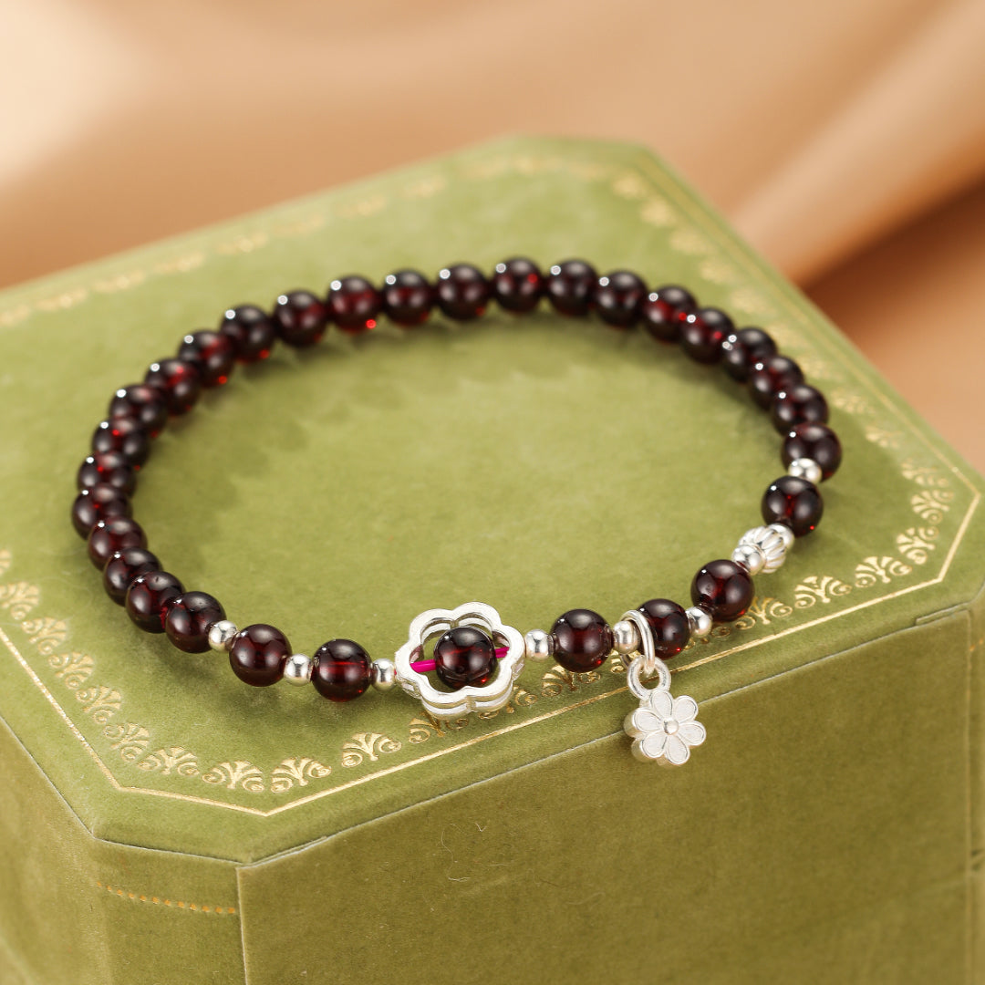 Garnet Bracelet – Flower of Harmony, Silver