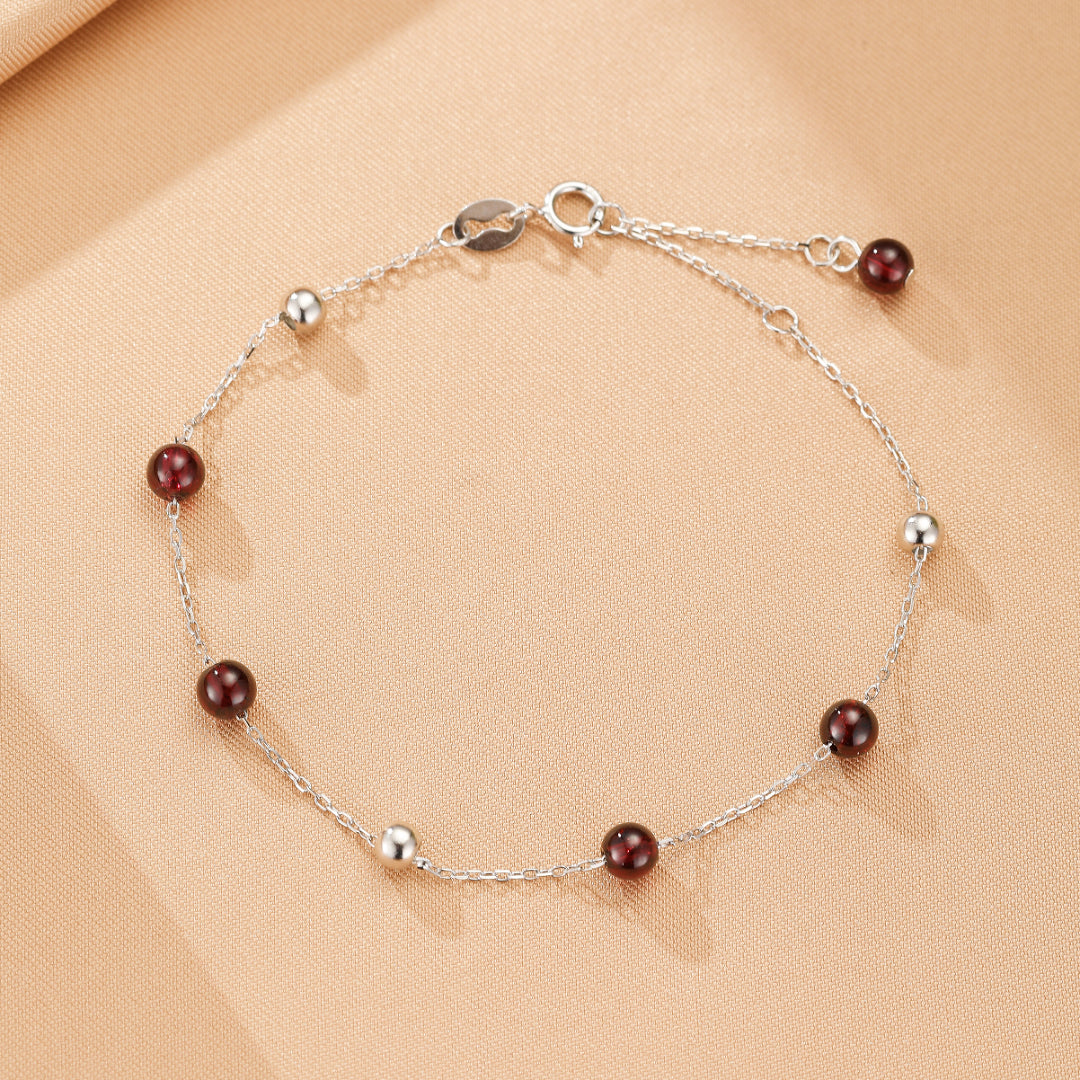 Bracelet Grenat – Perles Célestes, Argent