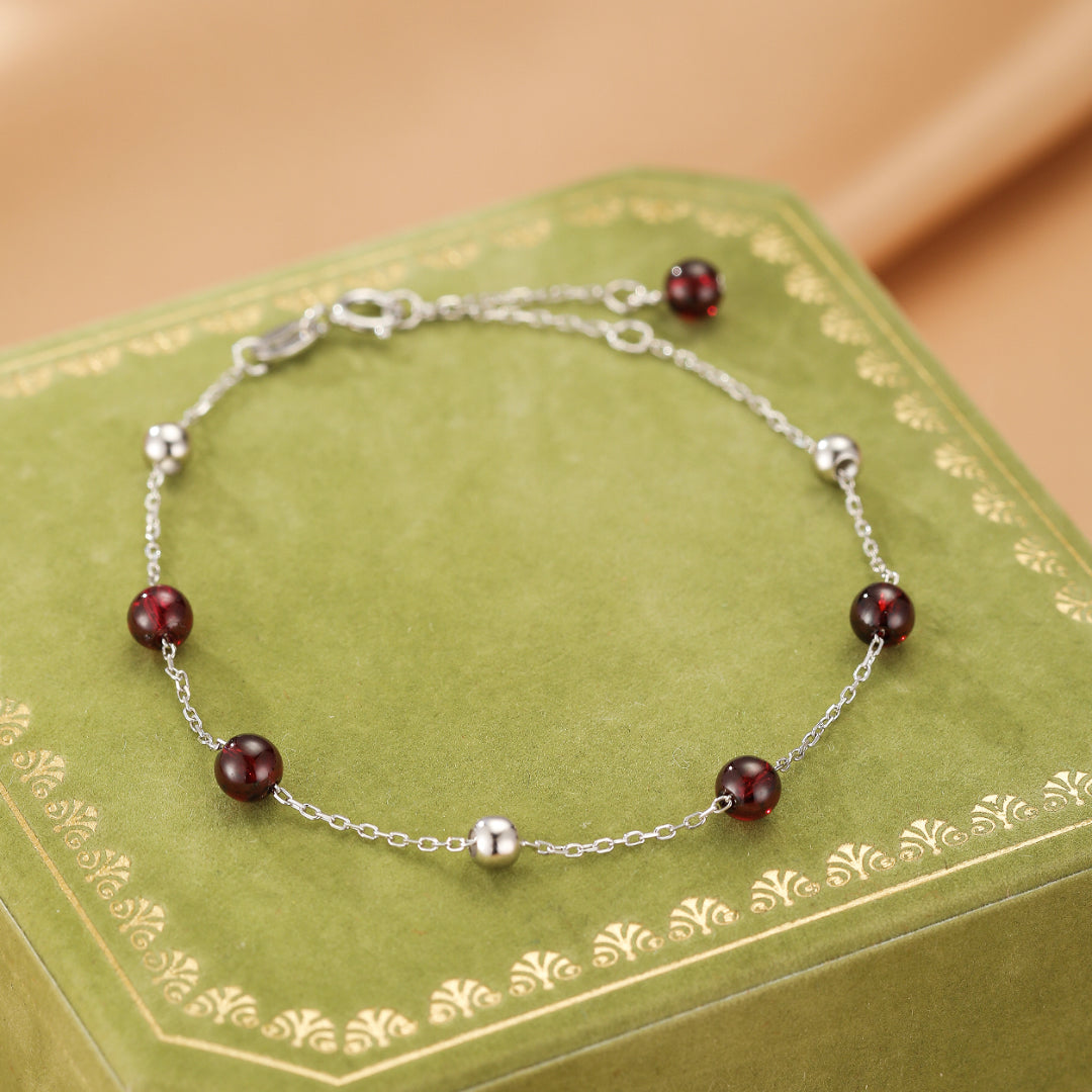 Bracelet Grenat – Perles Célestes, Argent