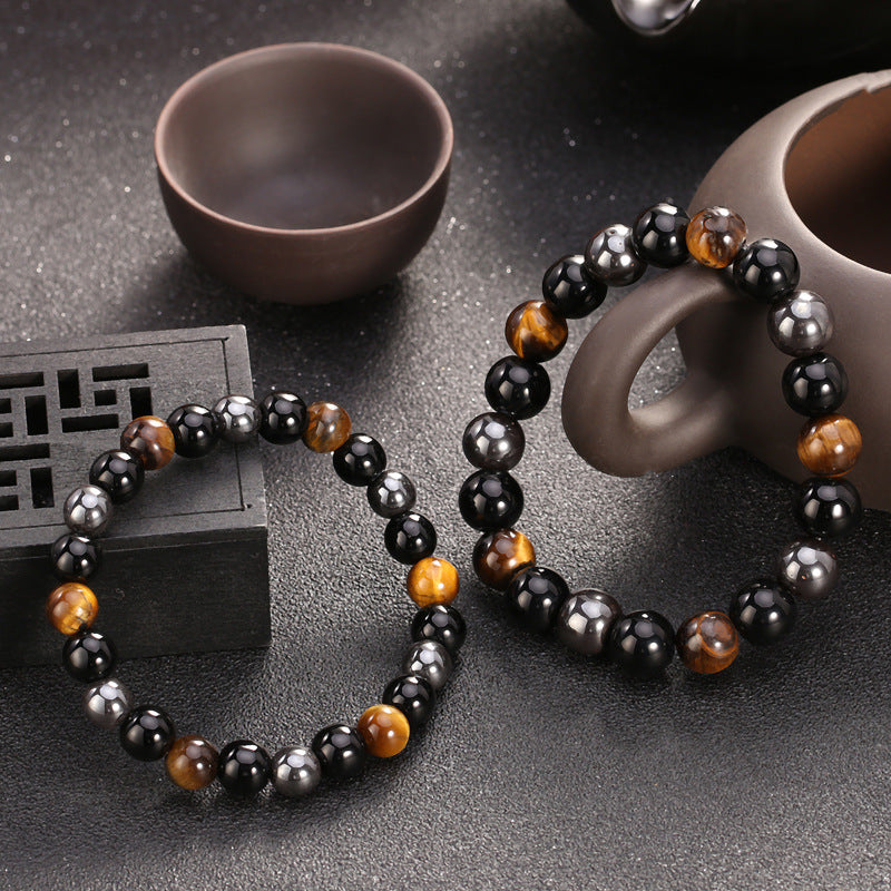 Bracelet "Tiqa" in Hematite, Obsidian, and Tiger's Eye