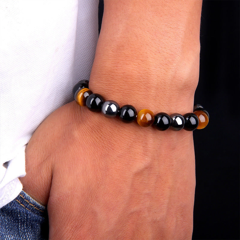 Bracelet « Tiqa » in Hematite, Obsidian, and Tiger's Eye