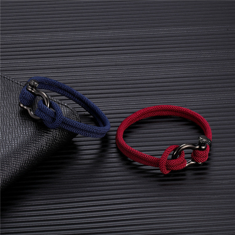 Bracelet Homme Corde Milan Courage Coloré bleu et rouge avec fermoir en métal