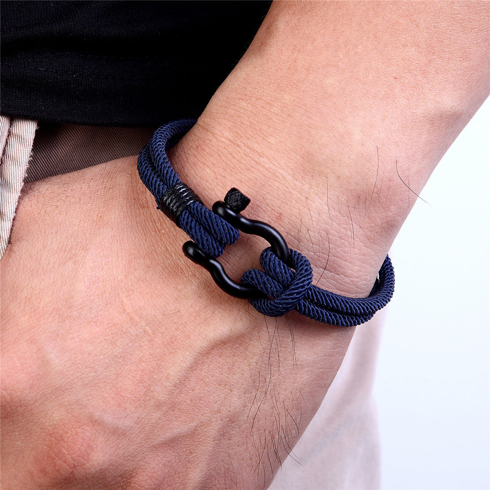 Bracelet en corde milanaise bleue pour homme avec fermoir mousqueton noir