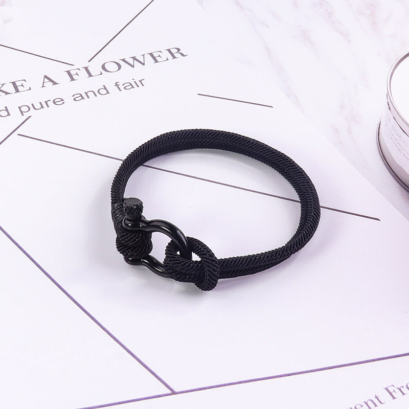 Bracelet pour homme en corde noire style Milan avec fermoir mousqueton noir mat